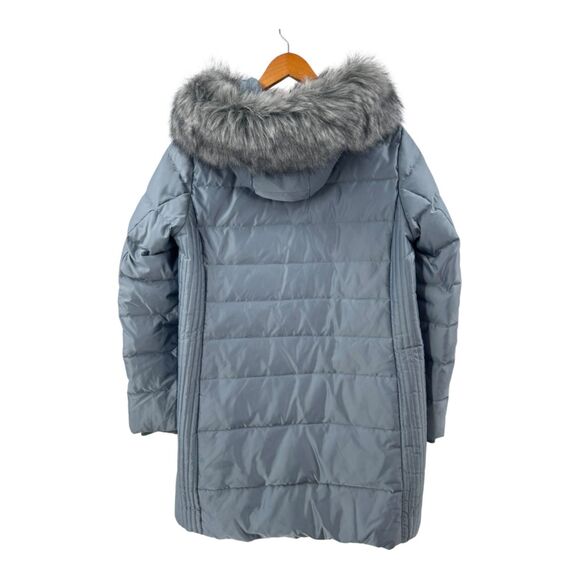 Kate Spade Coat Quilted Faux Fur Hood Down Puffer Blue Gray Size M Winter Jacket - Picture 8 of 14